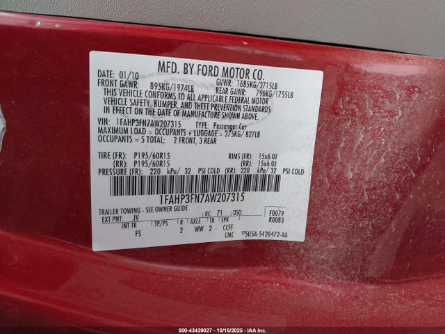 2010 FORD FOCUS 1FAHP3FN7AW207315 Photo 8