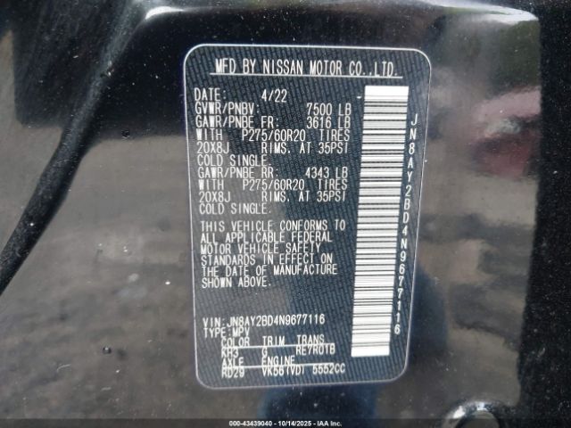 2022 NISSAN ARMADA JN8AY2BD4N9677116 Photo 8