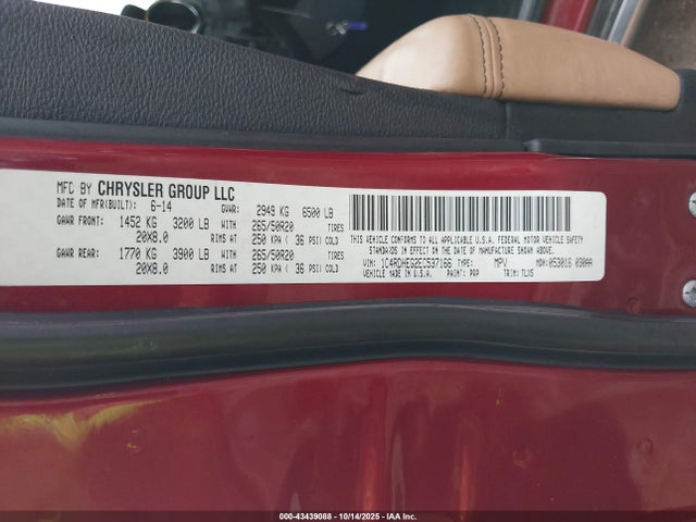 Продажа на аукционе авто 2014 Dodge Durango Citadel, vin: 1C4RDHEG2EC537166, номер лота: 43439088