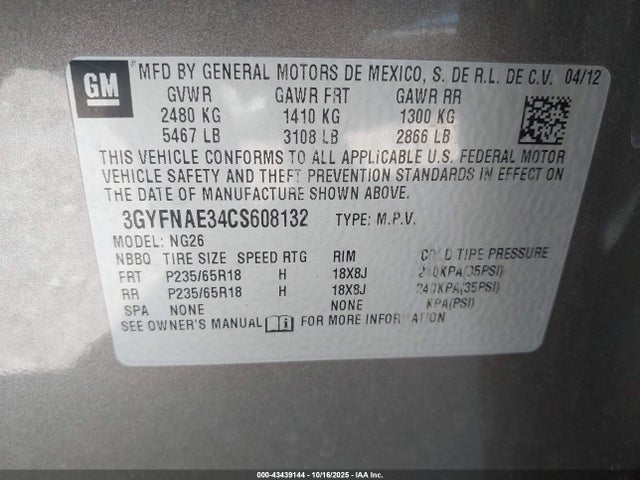 2012 CADILLAC SRX 3GYFNAE34CS608132 Photo 8