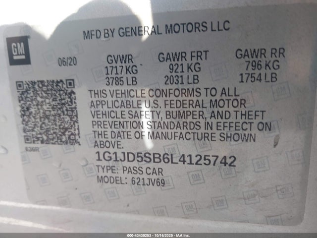 1G1JD5SB6L4125742 Chevrolet Sonic Fwd Lt