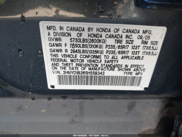 2005 ACURA MDX 2HNYD18265H559343 Photo 8