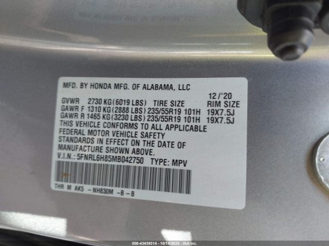 2021 HONDA ODYSSEY 5FNRL6H85MB042750 Photo 8
