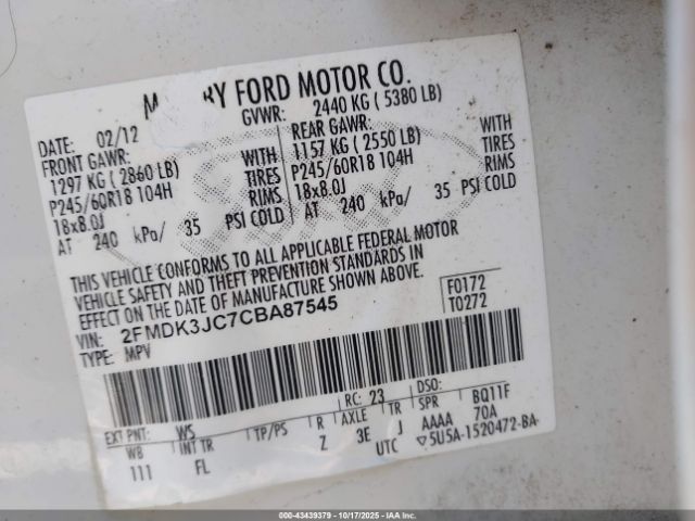 2012 FORD EDGE 2FMDK3JC7CBA87545 Photo 8