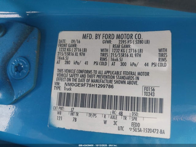 NM0GE9F75H1299786 Ford 2.5l dohc pfi
