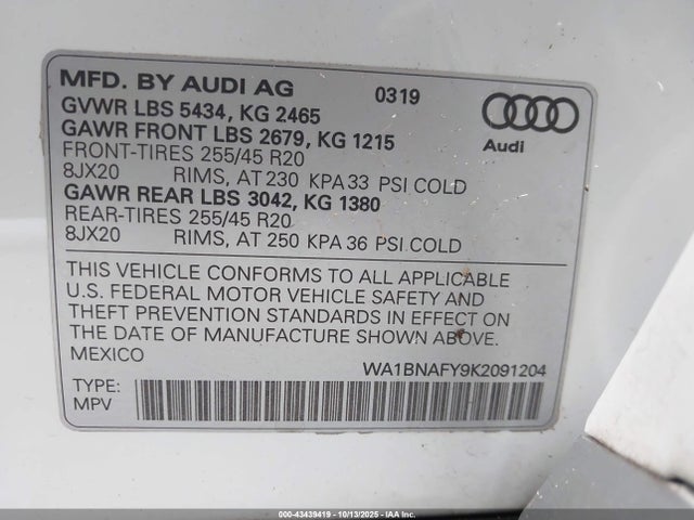 2019 AUDI Q5 WA1BNAFY9K2091204 Photo 8