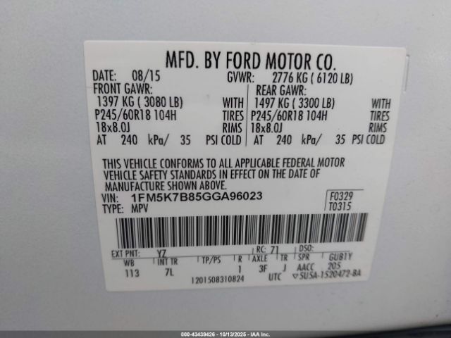 2016 FORD EXPLORER 1FM5K7B85GGA96023 Photo 8