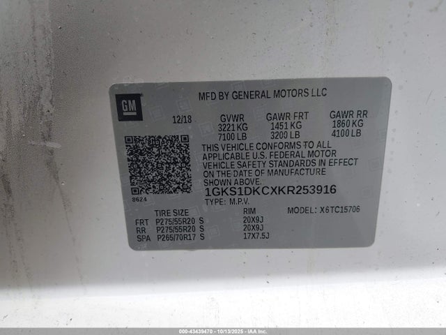 1GKS1DKCXKR253916 GMC Yukon Slt Standard Edition