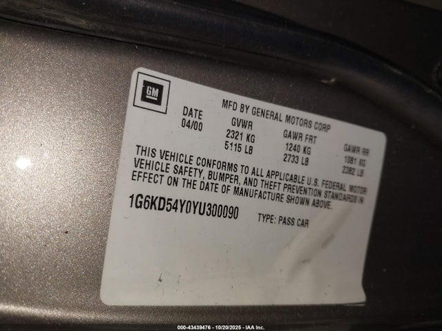 2000 CADILLAC DEVILLE 1G6KD54Y0YU300090 Photo 8