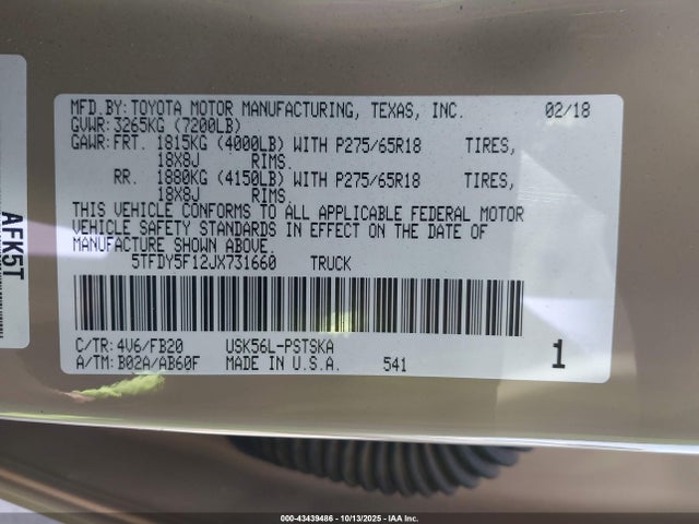 Toyota 3ur-fe 2018 5TFDY5F12JX731660 Image 9