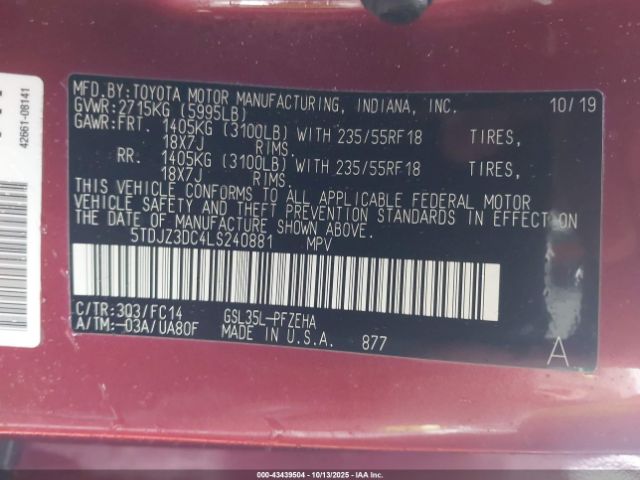 2020 TOYOTA SIENNA 5TDJZ3DC4LS240881 Photo 8