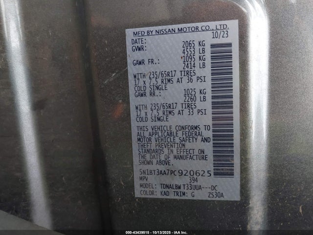 5N1BT3AA7PC920625 Nissan Rogue S Fwd