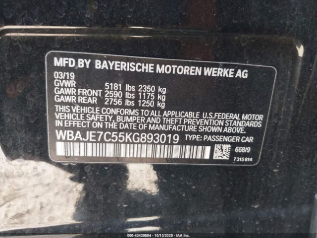 2019 BMW 540I WBAJE7C55KG893019 Photo 8