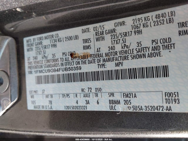 1FMCU9G94FUB50359 Ford Escape