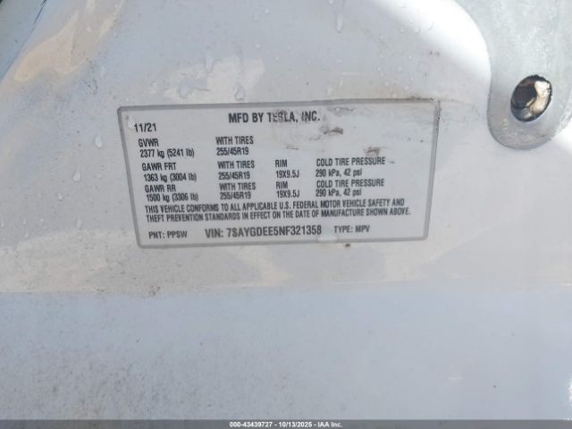 2022 TESLA MODEL Y 7SAYGDEE5NF321358 Photo 8