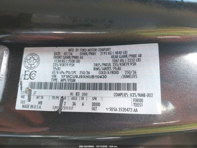 2017 FORD ESCAPE 1FMCU9J9XHUB10430 Photo 8