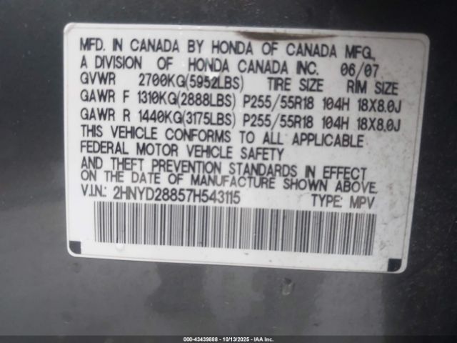 2007 ACURA MDX 2HNYD28857H543115 Photo 8