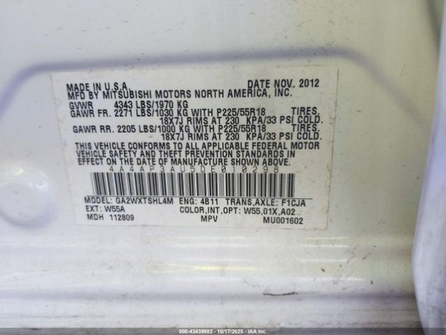 2013 MITSUBISHI OUTLANDER SPORT 4A4AP3AU5DE010298 Photo 8