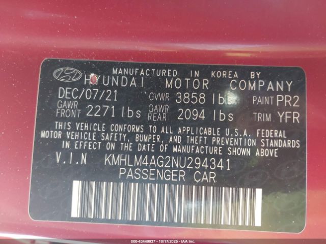 2022 HYUNDAI ELANTRA KMHLM4AG2NU294341 Photo 8