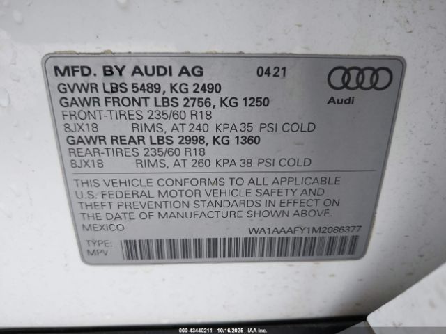 2021 AUDI Q5 WA1AAAFY1M2086377 Photo 8