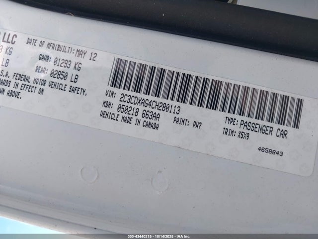 Продажа на аукционе авто 2012 Dodge Charger Police, vin: 2C3CDXAG4CH280113, номер лота: 43440215