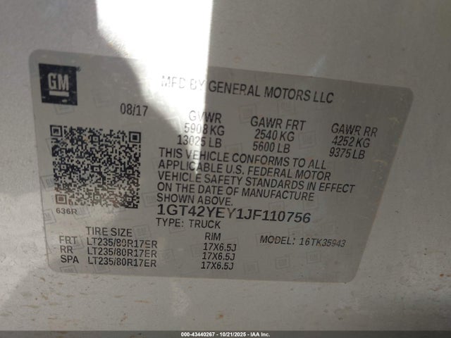Aukcja sprzedaży 2018 Gmc Sierra 3500hd Denali, vin: 1GT42YEY1JF110756, numer aukcji: 43440267