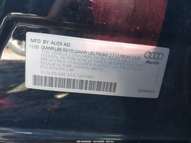 2004 AUDI S4 WAUPL68E34A160380 Photo 8