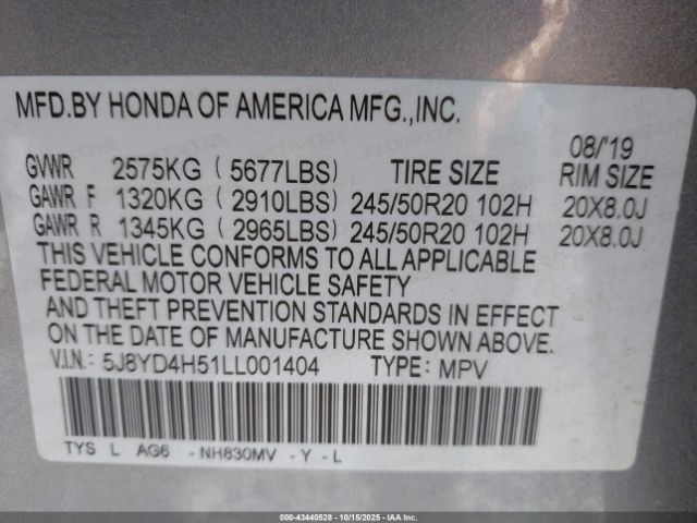2020 ACURA MDX 5J8YD4H51LL001404 Photo 8