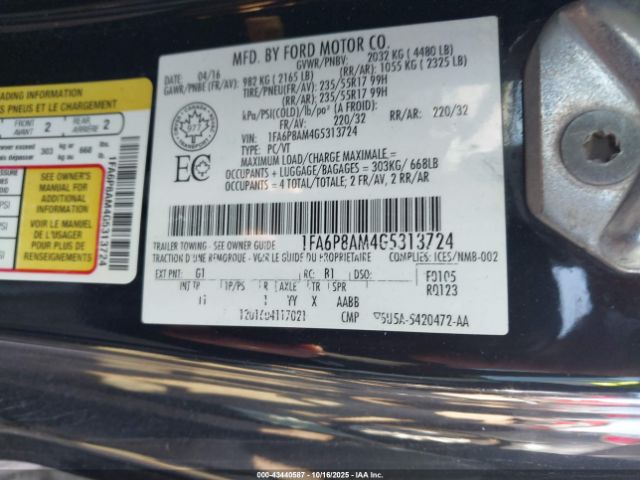 2016 FORD MUSTANG 1FA6P8AM4G5313724 Photo 8