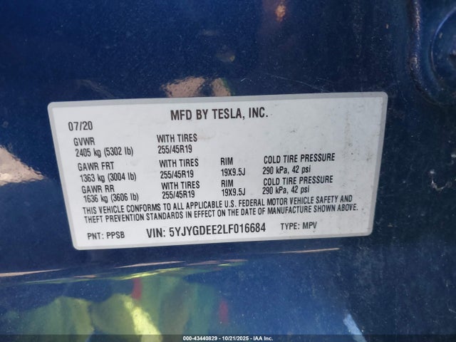 2020 TESLA MODEL Y 5YJYGDEE2LF016684 Photo 8