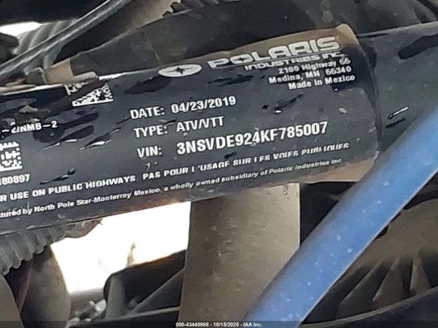 2019 POLARIS RZR 3NSVDE924KF785007 Photo 9