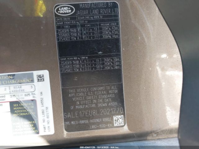 2020 LAND ROVER DEFENDER SALE17EU8L2021770 Photo 8