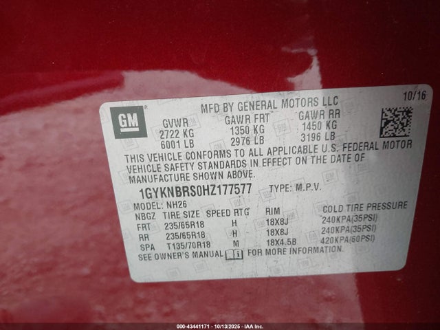 2017 CADILLAC XT5 1GYKNBRS0HZ177577 Photo 8