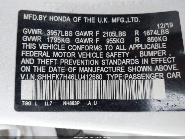 2020 HONDA CIVIC SHHFK7H46LU412660 Photo 8