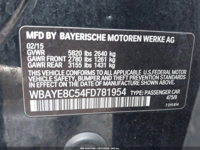 BMW 750LI 2015 WBAYE8C54FD781954 Image 9