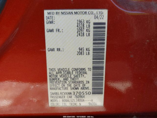 2022 NISSAN ALTIMA 1N4BL4CVXNN370550 Photo 8