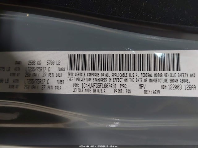 43441415 :رقم المزاد ، 1c4hjwfg5fl607431 vin ، 2015 Jeep Wrangler Unlimited Rubicon مزاد بيع