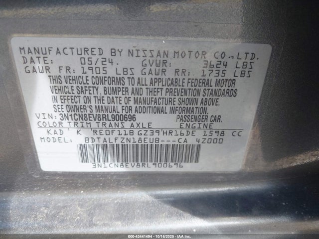 Продаж на аукціоні авто 2024 Nissan Versa 1.6 Sv, vin: 3N1CN8EV8RL900696, номер лоту: 43441494