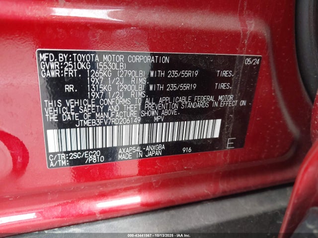 Toyota a25a-fxs 2024 JTMEB3FV7RD206149 Image 9