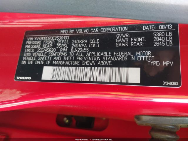 2014 VOLVO XC60 YV4902DZ0E2530103 Photo 8