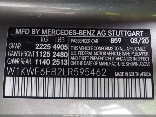 2020 MERCEDES-BENZ AMG C 43 W1KWF6EB2LR595462 Photo 8