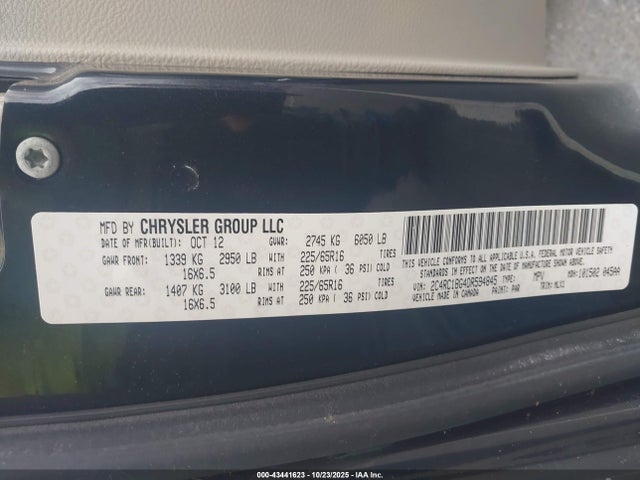 Aukcja sprzedaży 2013 Chrysler Town & Country Touring, vin: 2C4RC1BG4DR594845, numer aukcji: 43441623