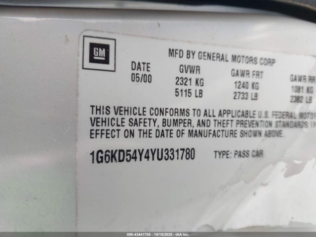 2000 CADILLAC DEVILLE 1G6KD54Y4YU331780 Photo 8