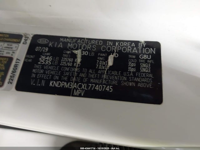 KNDPM3ACXL7740745 KIA Sportage Lx