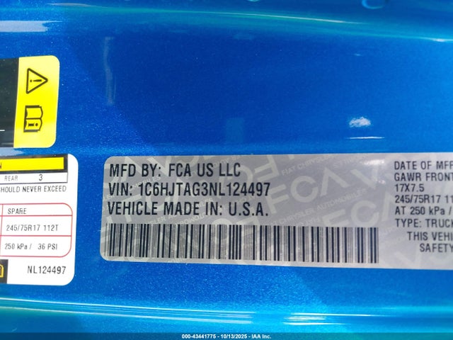 1C6HJTAG3NL124497 Jeep Gladiator Altitude 4x4