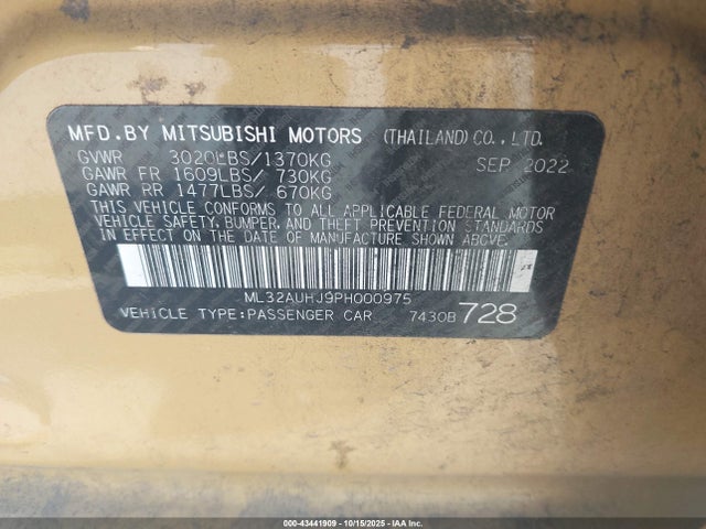 2023 MITSUBISHI MIRAGE ML32AUHJ9PH000975 Photo 8