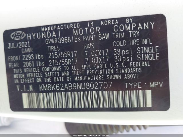 2022 HYUNDAI KONA KM8K62AB9NU802707 Photo 8