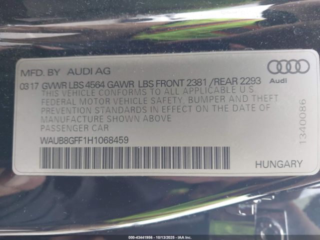 2017 AUDI A3 WAUB8GFF1H1068459 Photo 8