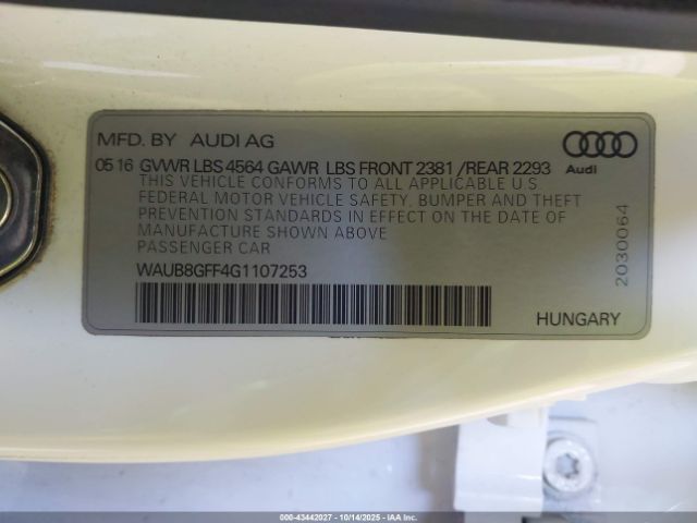 2016 AUDI A3 WAUB8GFF4G1107253 Photo 8