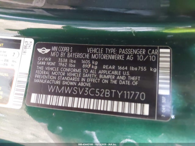 2011 MINI COOPER S WMWSV3C52BTY11770 Photo 8